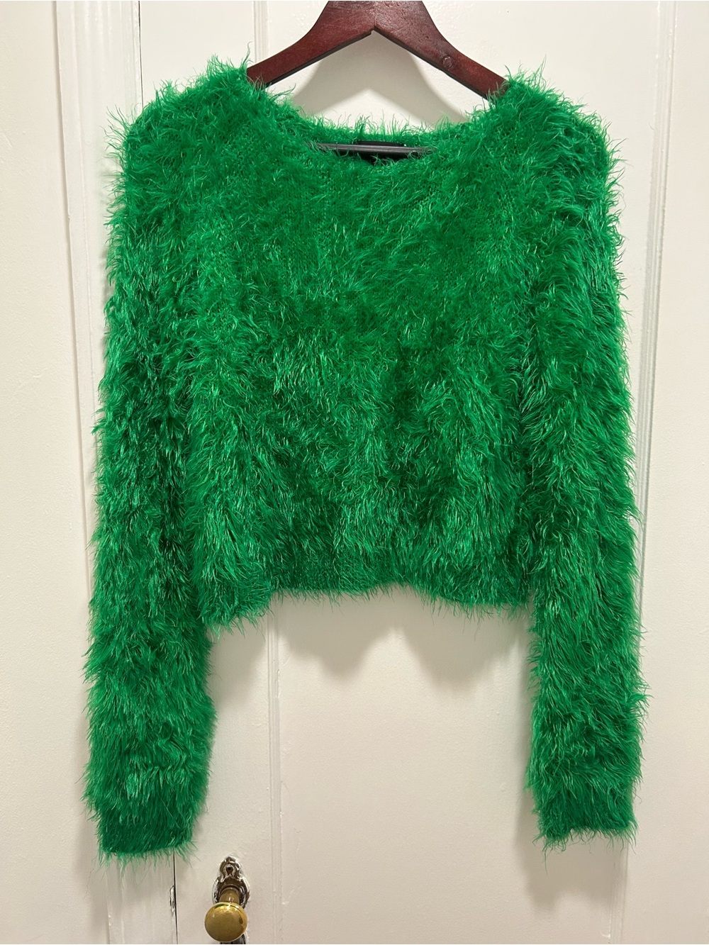 Topshop Faux-Fur Cozy Crop Sweater - Green